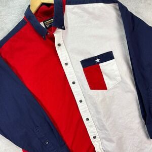 Panhandle Slim Men's XL Texas Flag Button-Down Shirt Red White Blue Long Sleeve